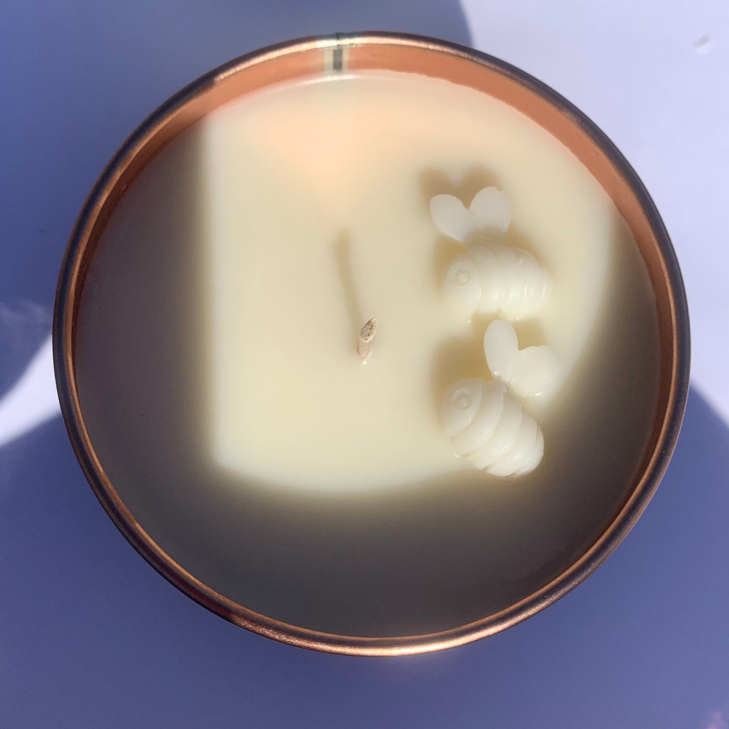heavenly honey bee embeds top of candle handpoured in ireland